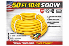 10/4 SOOW Portable Cord 50FT 600V UL CSA Black Flexible Cable USA Made Yellow