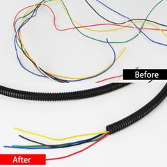 White Split Wire Loom Tubing Black Corrugated Protector Cord Auto/Home Industry