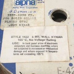 5953 ALPHA WIRE – 1000′ Black – 26awg Solid Silver Plated OFHC Kynar 5mil 1970s