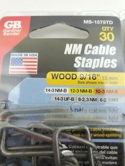 Lot of 2 Packs of 30 Gardner Bender NM Cable Staples MS-1575TD Wood 9/16″