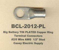 5 TIN PLATED Copper Ring Lug Terminal Connector #2/0 Wire Gauge 1/2″ Stud MOLEX