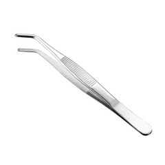Tweezers, 160mm Length, Stainless Steel Curved Blunt Serrated Tip Tweezer