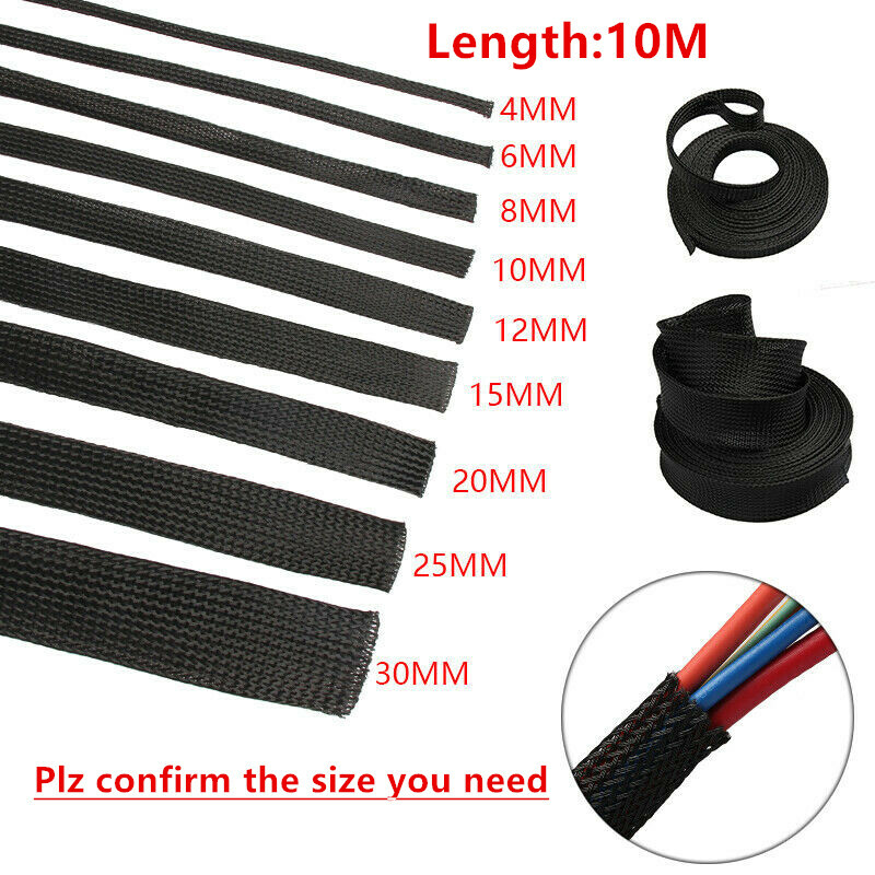 5/10M Black Expandable Wire Cable Sleeving Sheathing Braided Loom Tubing