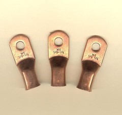 5 Bare Battery COPPER Ring Lug Terminal Connector #1/0 Wire Gauge 1/4″ Std MOLEX