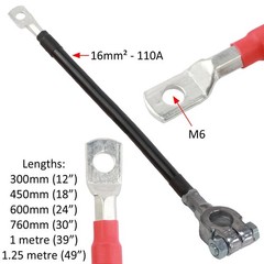 Battery Strap Lead Power Cable Eyelet and Terminal Positive Negative 16mm² 110A