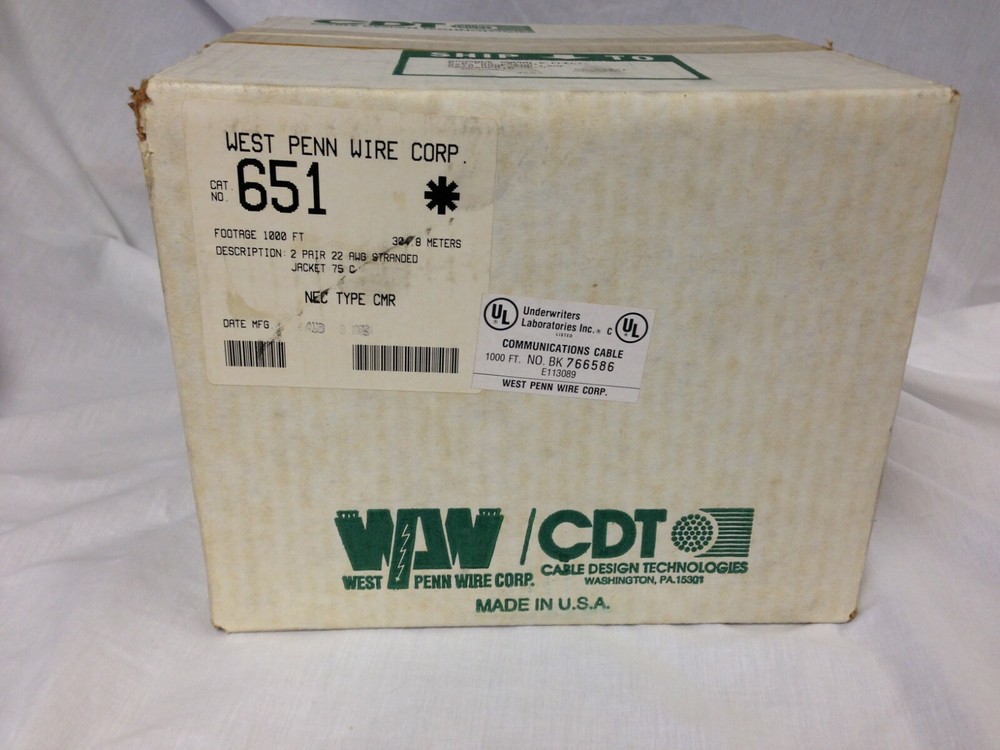 1000′ West Penn Wire 651 2 Pair 22 AWG Stranded Cable