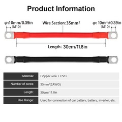 2/4 PCS Copper Battery Cable Wire with Lugs Auto Marine Inverter RV Solar 2AWG
