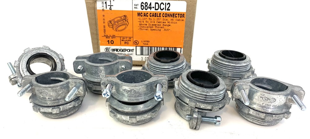 10 Pack 684-DCI2 BRIDEGPORT 684-DCI2 1-1/4 MC /AC CABLE CONNNECTORS- 10 Pack