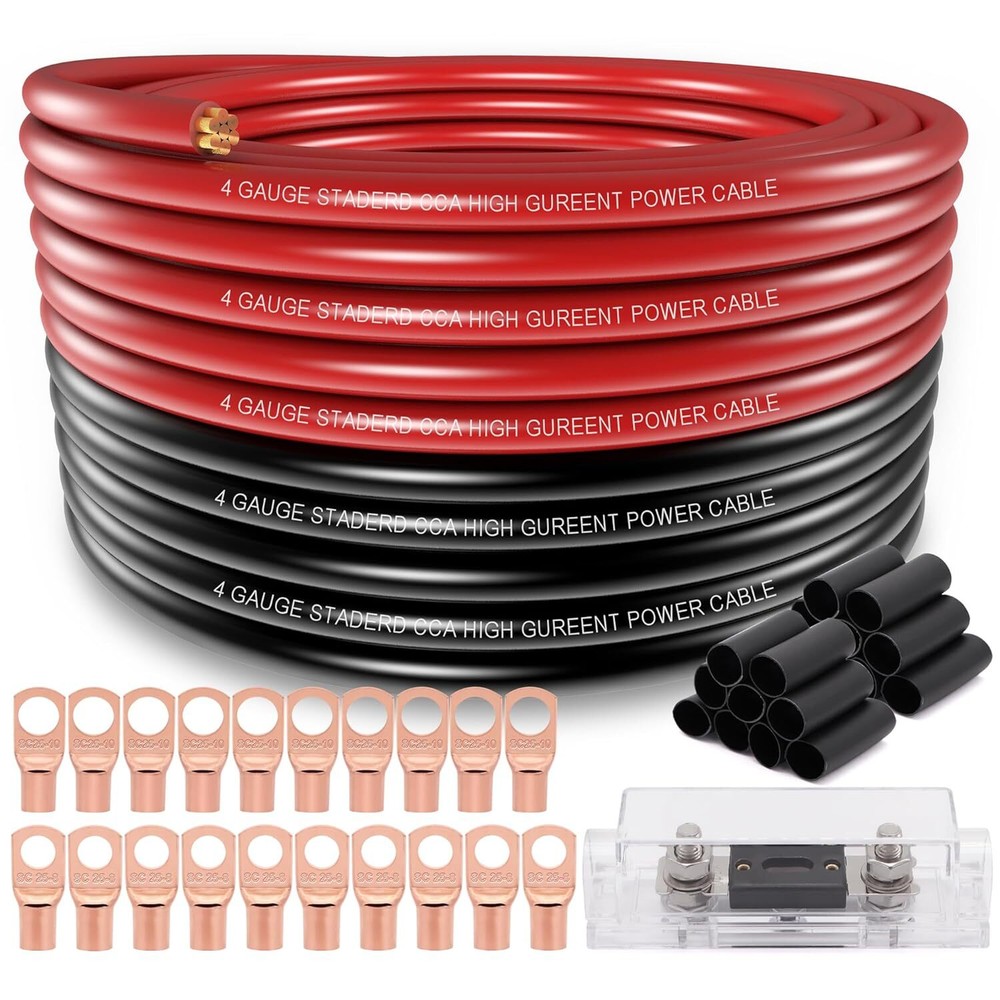 4 Gauge Wire (25ft Each- Black/Red) Copper With 100A ANL Fuse Holder, [MIXED]