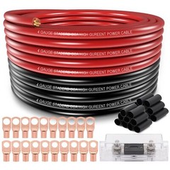 4 Gauge Wire (25ft Each- Black/Red) Copper With 100A ANL Fuse Holder, [MIXED]