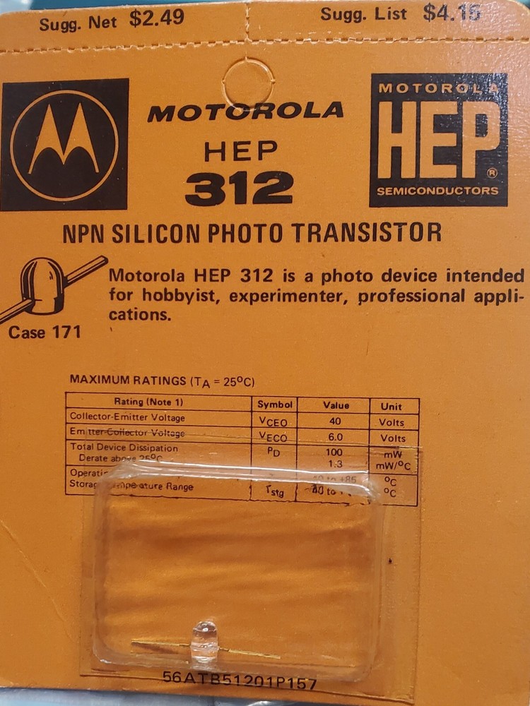 HEP312 – MOTOROLA – NPN SILICON PHOTO TRANSISTOR Hep-312
