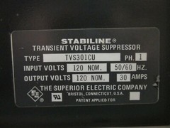 120V 30A Superior Electric Stabiline TVS301CU 1PH Transient Volt. Supp. 45675WVS