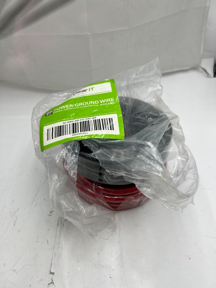 GearIT 0 Gauge CCA Ground Wire (25FT Each Black and Red) GI-GRD-0G-CC-25F-BR