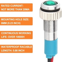 12V 24V 110V 20mA Energy Saving Indicator Light 6mm Mounting Hole Green Yellow