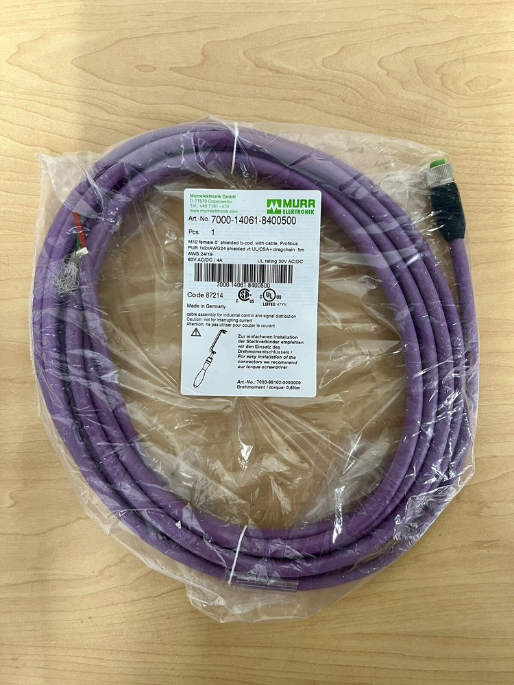 NEW! Murr 7000-14061-8400500 M12 Female Shielded Profibus Cable – Code 87214