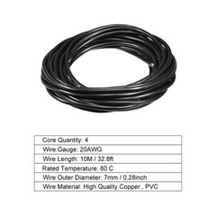 RVV Wire Cable Extension Cord Copper Wire Conductor 4 Core 20 AWG 10M 32.8ft