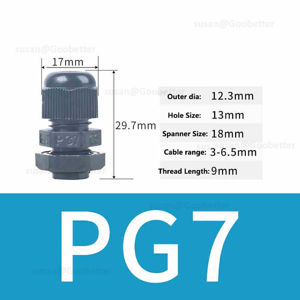 CABLE GLAND IP68 WATERPROOF BLACK NYLON COMPRESSION PG7/9/11/13.5/16/19/21/24-63