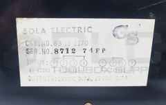 SOLA 83-15-2170 POWER SUPPLY IN: 47-420Hz 120VAC OUT: 15VDC 0.7A
