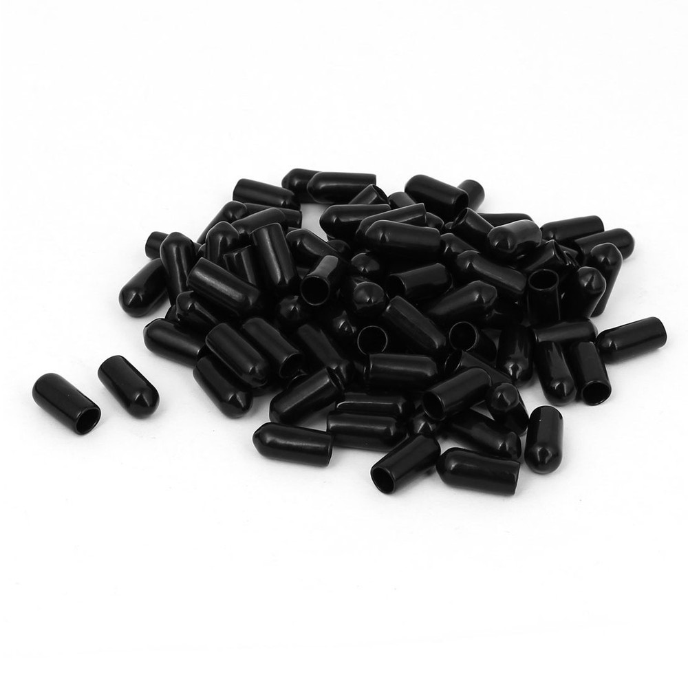100pcs 6mm ID Rubber End Caps Screw Bolt Tubing Screw Protector Cover Black