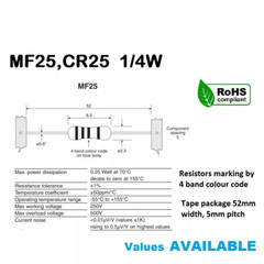 ‌Full Range MF25 1/4W Resistors ±1% 0Ω-10MΩ 100PCS Circuit Design Kit‌