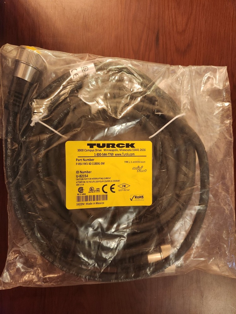 Turck Part Number P-RSV RKV 40-1188XL-5M ID # U-82154 Cordset New 4 Pin Ends