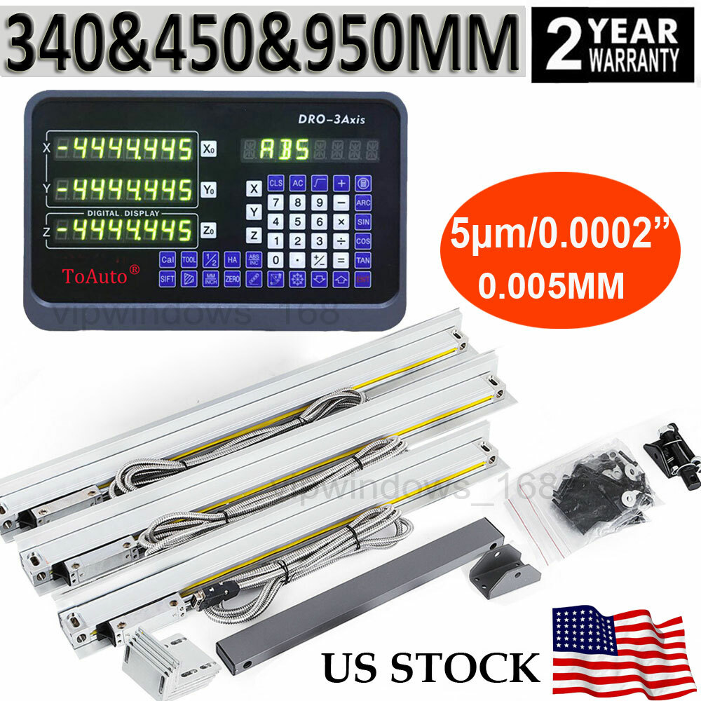 3 Axis Digital Readout Milling Lathe Linear Scale 350&450&950MM Glass Encoder,US