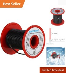 22 Gauge Silicone Wire Spool 100 ft Black Flexible 22 AWG Stranded Tinned Cop…