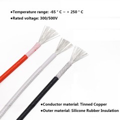 Silicone Rubber High Temp 250℃ Cable Fiberglass+Resin Braided Tinned Copper Wire