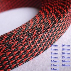 Black/Red PET Woven/Snake Skin Mesh Flame Retardant Wire Protection Cover 3-40mm