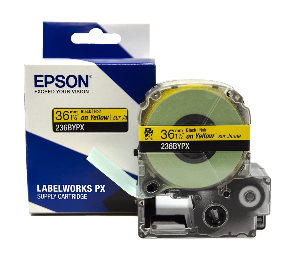 Epson LABELWORKS 236BYPX PET (Polyester) Tape Cartridge – Black on Yellow Lab…