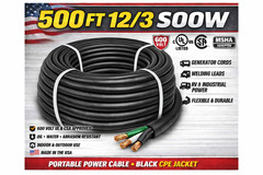 12/3 SOOW Portable Cord 500FT 600V UL CSA Black Flexible Cable USA Made