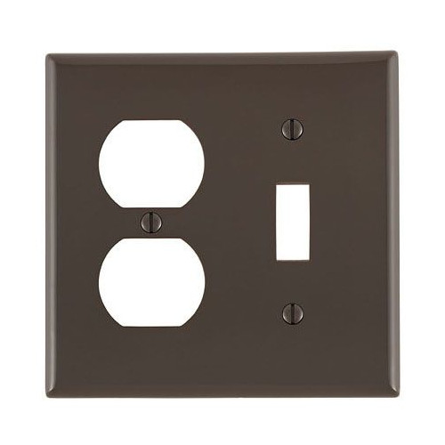 Leviton 80705, Brown, 2-Gang, 1-Toggle/1-Duplex Receptacle, Wallplate, 1pc