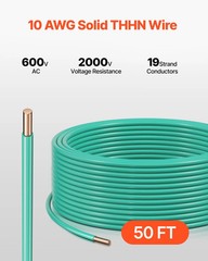 10 AWG Solid THHN Wire, 100% OFC Copper Electrical Building Wire with Nylon Jack