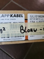 Lapp Kabel X07V-K 1X1 TINNED BLUE 450/750V 18awg 100 meters 4160314