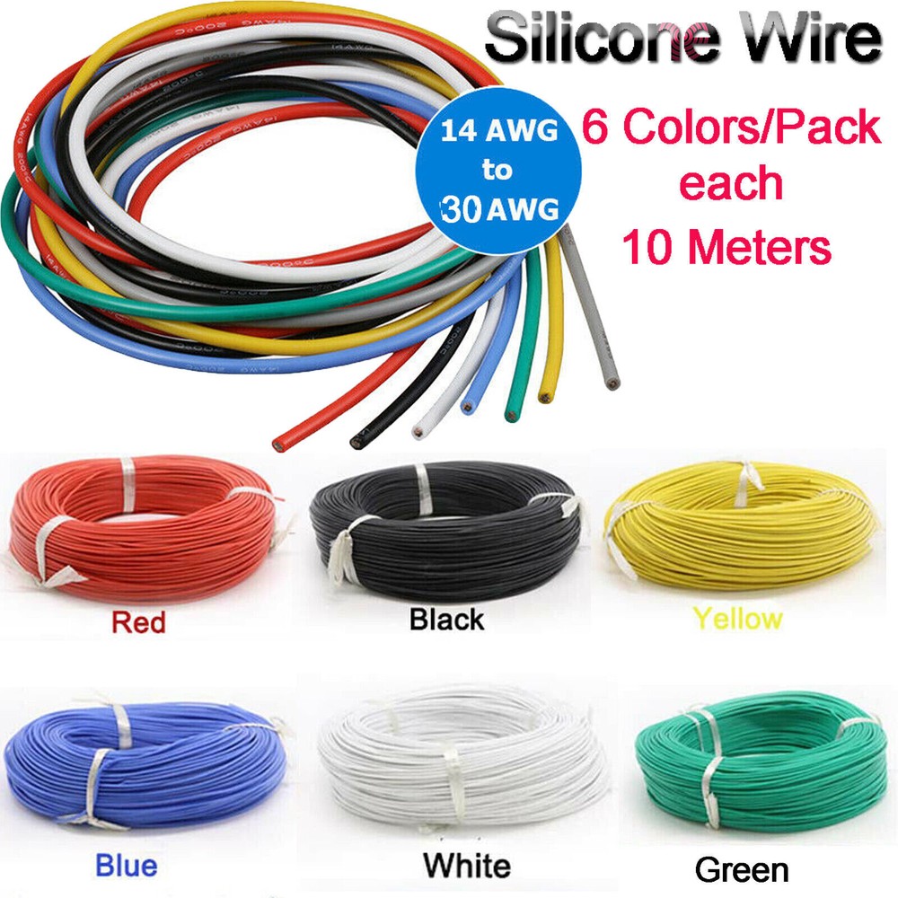 14 to 30 AWG 6 colors 10M Each color Flexible Silicone Rubber Wire Tinned Copper