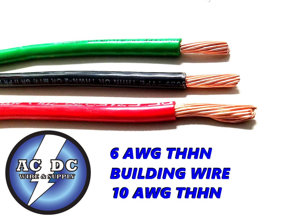 75′ EA THHN THWN 6 AWG GAUGE BLACK, RED + 75 GREEN #10 AWG