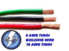 75′ EA THHN THWN 6 AWG GAUGE BLACK, RED + 75 GREEN #10 AWG
