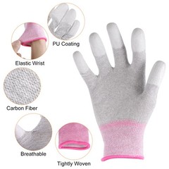 2 Pairs ESD Anti Static Gloves 19cm Thickened PC Gloves(Small), Pink