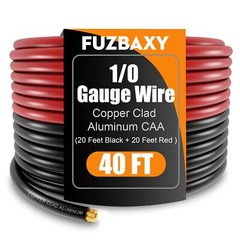 AWG 1/0 Gauge Wire (20 Feet Black+20 Red) Copper Clad Black, Red