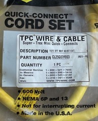 TPC SUPER-TREX CL25G07F003 QUICK-CONNECT CORDSET 16/5 3′ M/F 90/ST EXT NEW