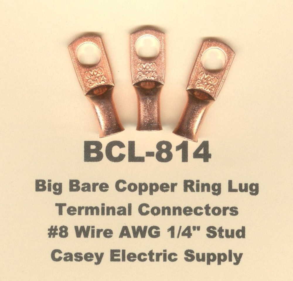 10 Bare Battery Big COPPER Ring Lug Terminal Connector #8 Wire Gauge 1/4″ Stud