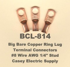 10 Bare Battery Big COPPER Ring Lug Terminal Connector #8 Wire Gauge 1/4″ Stud