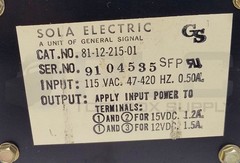 SOLA 81-12-215-01 POWER SUPPLY 115V 47-420Hz 0.5A