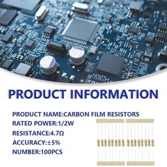 100 Pcs Half Watt 5 4.7 Ohm Carbon Film Resistor Resistance DIY Color: 100 pcs