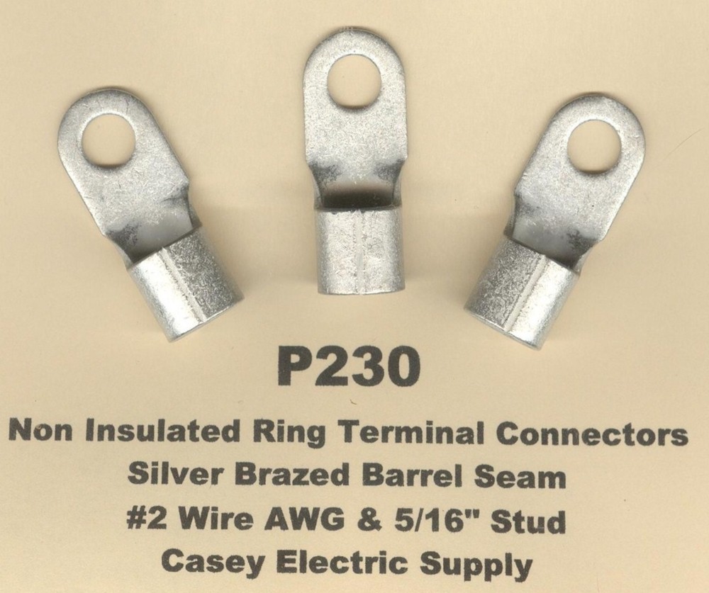 10 Bare RING Lug Brazed Barrel Terminal Connectors #2 Wire AWG 5/16″ Stud USA