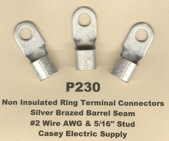 10 Bare RING Lug Brazed Barrel Terminal Connectors #2 Wire AWG 5/16″ Stud USA
