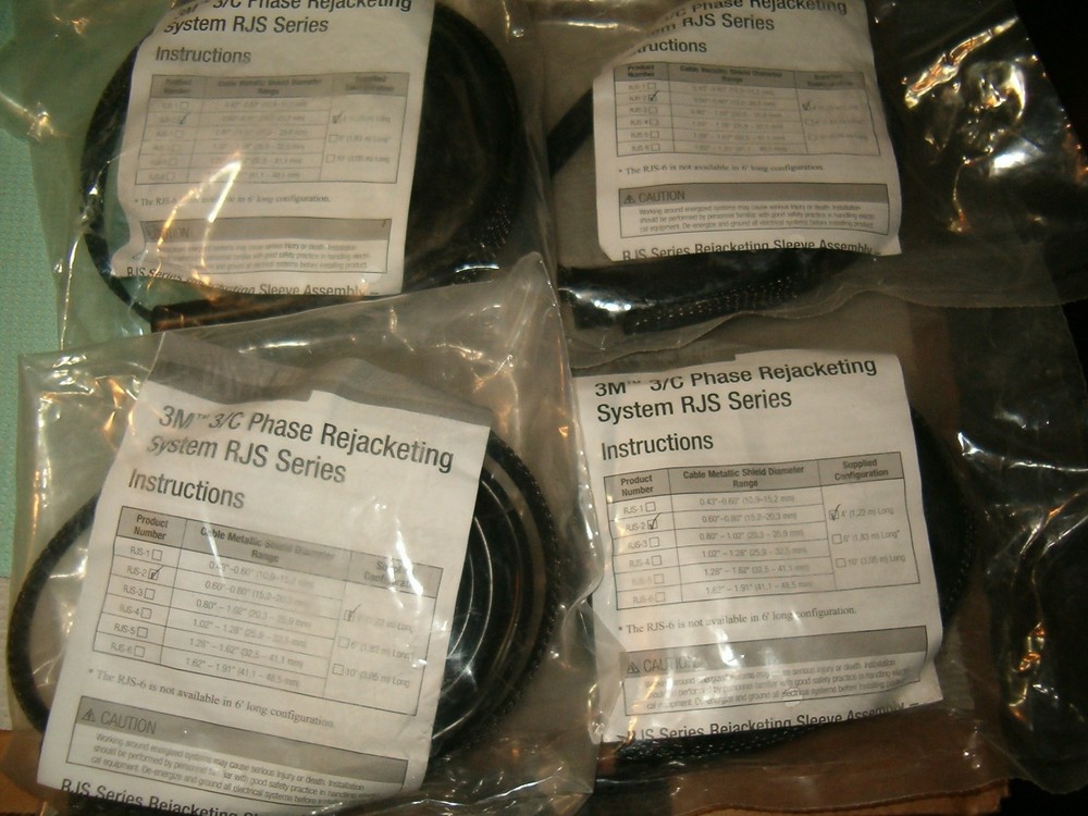 Lot of (4) 3M 3/C Phase Rejacketing System Kit, RJS-2, 0.60”-0.80” 4’ Long