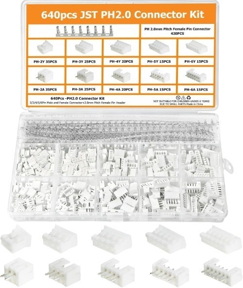 640PCS JST PH 2.0mm Connector Kit PH2.0mm Pitch 2 3 4 5 6 P Size: JST PH 2.0mm