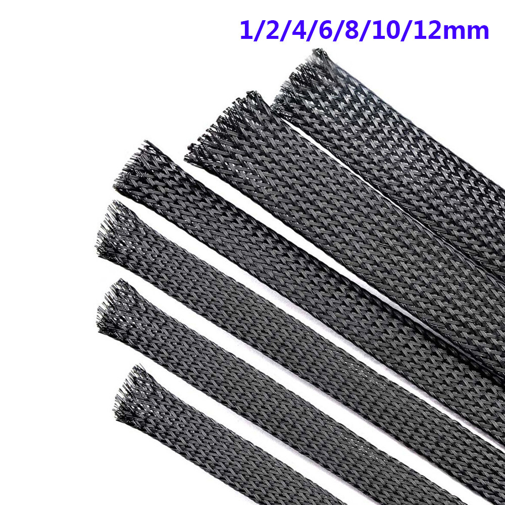 Width 1mm – 18mm Black PET Nylon Braided Sleeve Tube Car Cable Expandable Sheath