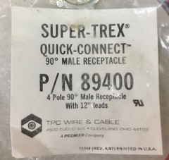 TPC 89400 4-PIN 90 DEGREE MALE RECEPTACLE WITH 12″ LEAD [SET OF 6] NEW N PKG